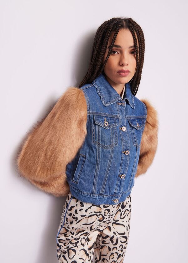 Denim jacket with fur