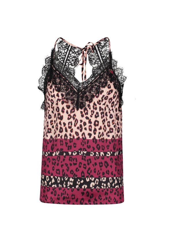 Top de raso estampado con encaje Denny Rose Jeans