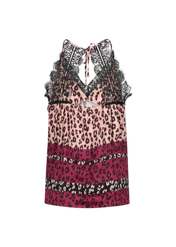 Top de raso estampado con encaje