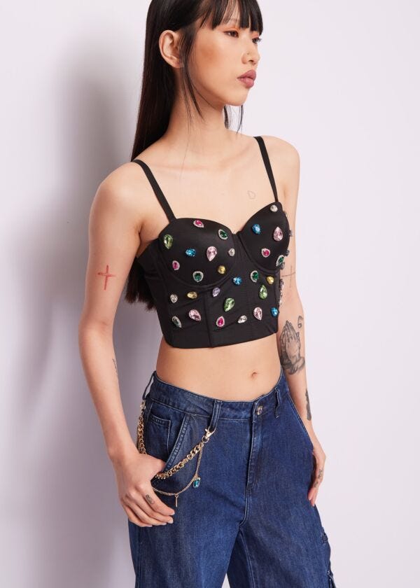 Top «bustier» de algodón con pedrería Denny Rose Jeans