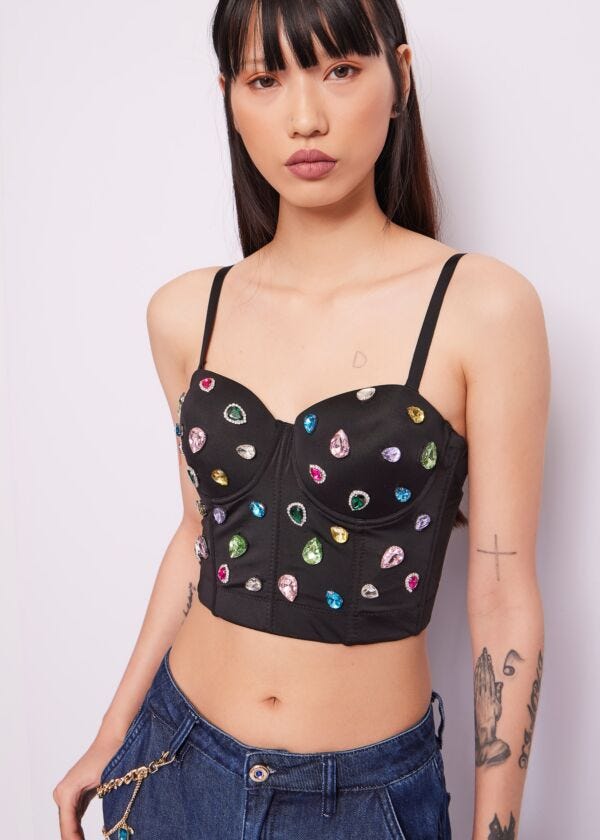 Top «bustier» de algodón con pedrería