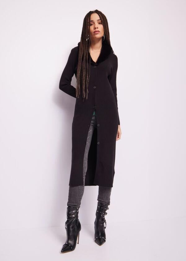 Cardigan lungo in maglia nera Denny Rose Jeans