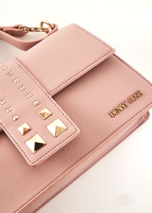 Borsa a mano rosa con borchie