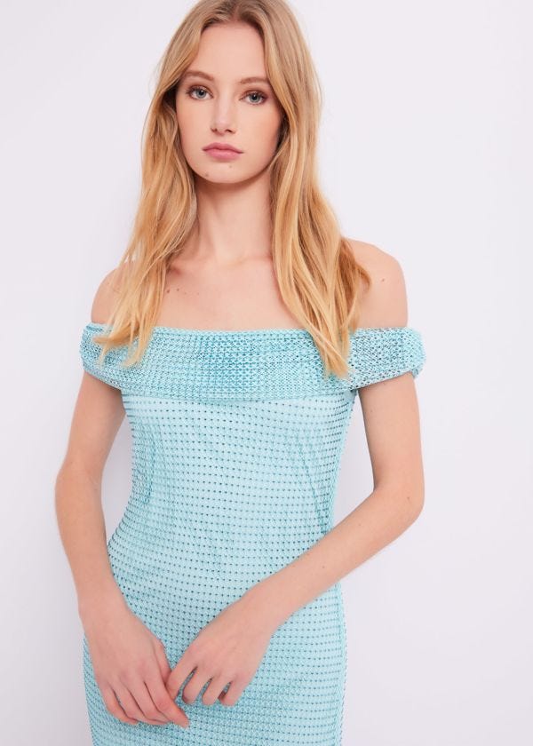 Micro-mesh dress with rhinestones