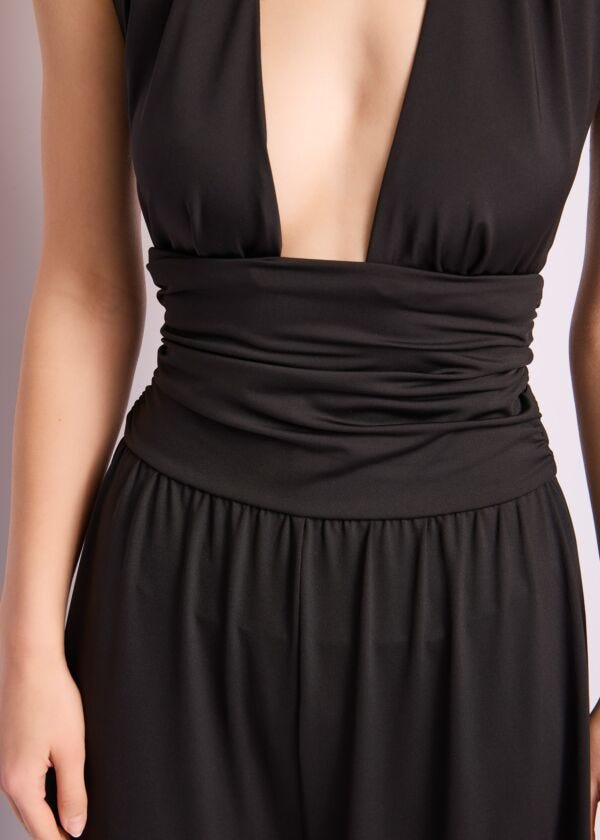 Shiny black jersey jumpsuit