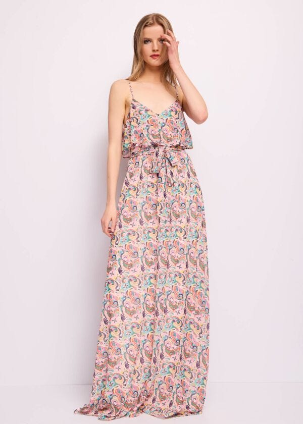 Abito lungo in georgette stampata Denny Rose