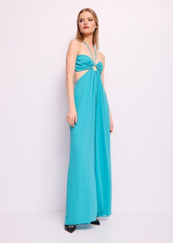 Tuta verde turchese in georgette Denny Rose