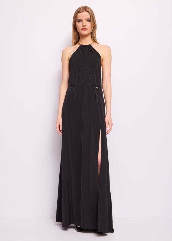 Abito lungo nero con catena Denny Rose