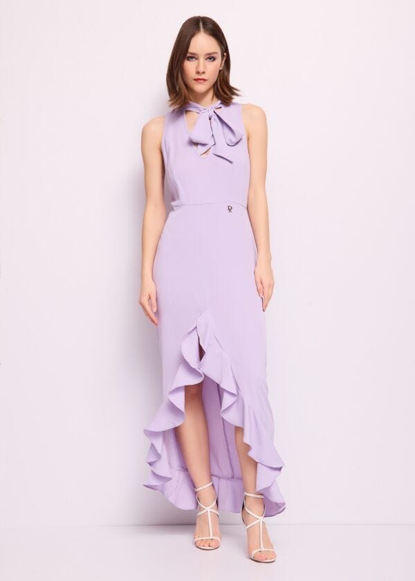 Abito lungo lilla con rouches Denny Rose