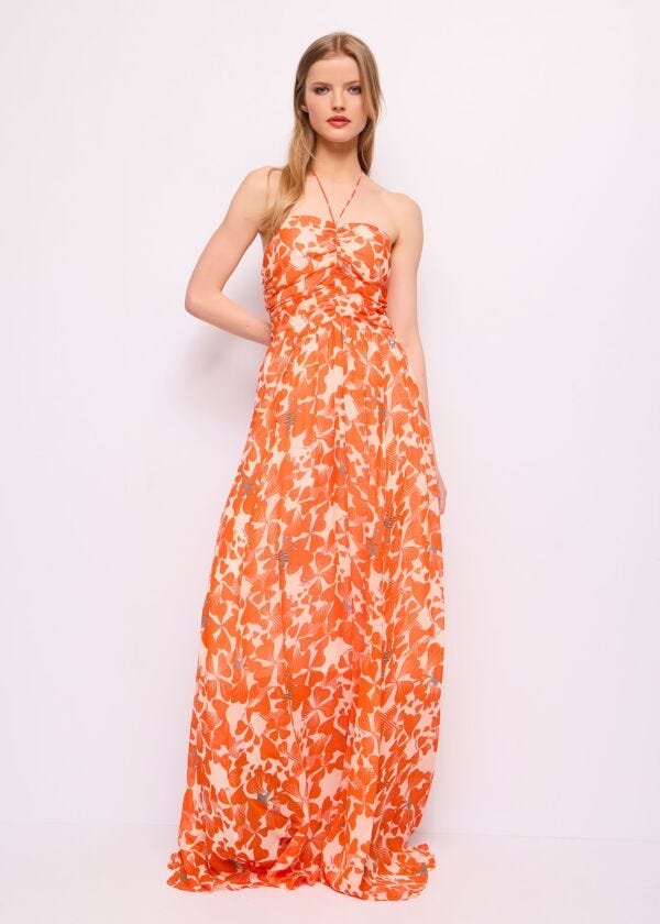 Vestido largo en georgette estampado Denny Rose