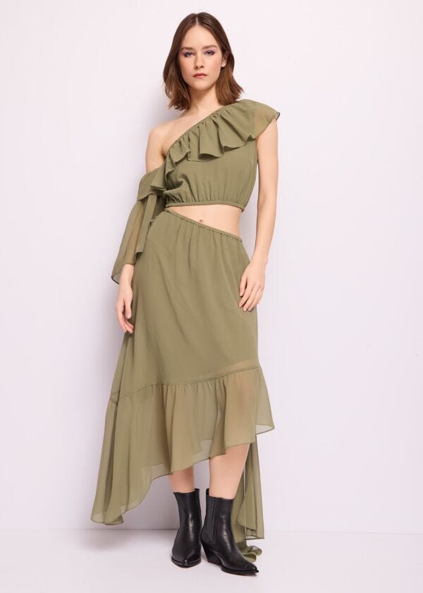 Vestido asimétrico en georgette Denny Rose
