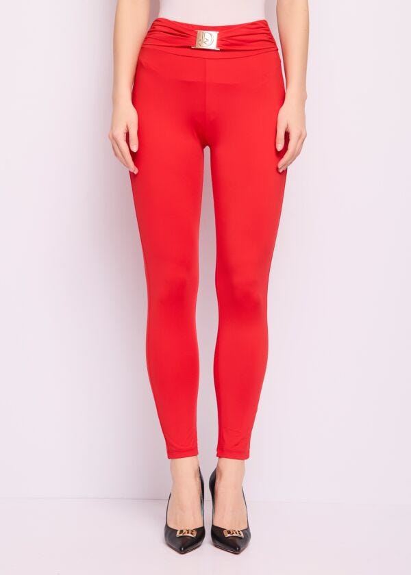 Pantaloni rossi con fibbia logata Denny Rose