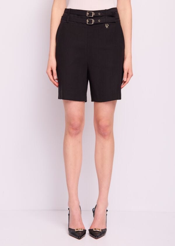 Short nero in gabardina con fibbie Denny Rose