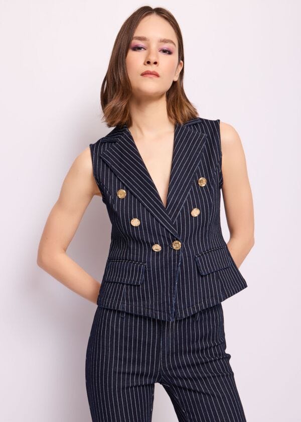 Gilet gessato in denim di cotone Denny Rose