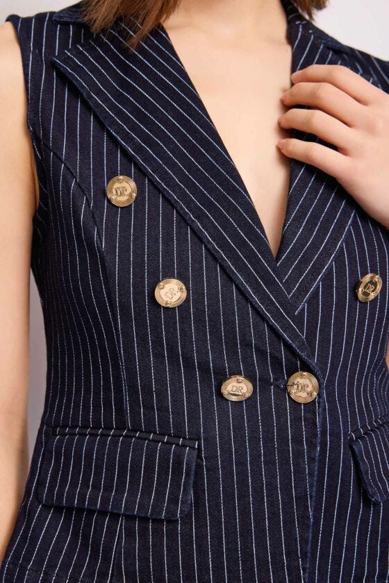 Gilet gessato in denim di cotone