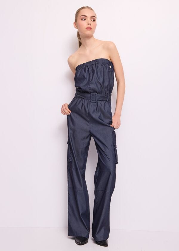 Tuta blu in chambray Denny Rose Jeans