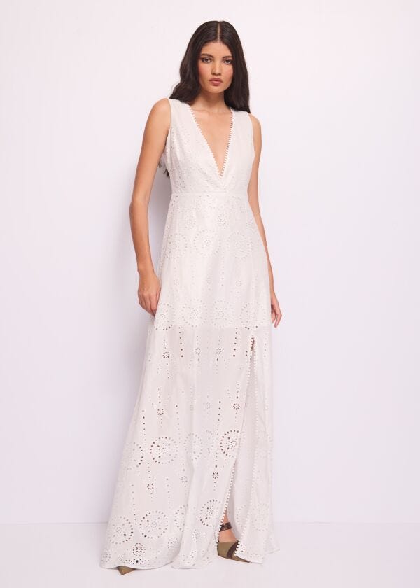 Abito lungo bianco in cotone Denny Rose Jeans