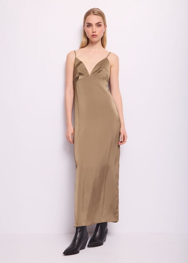 Abito lungo verde in raso lucido Denny Rose Jeans