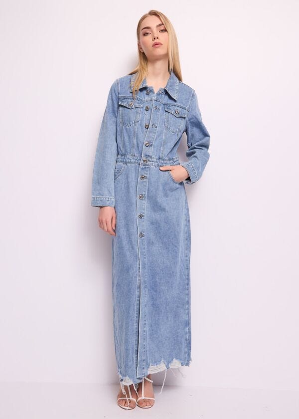Abito lungo in denim di cotone