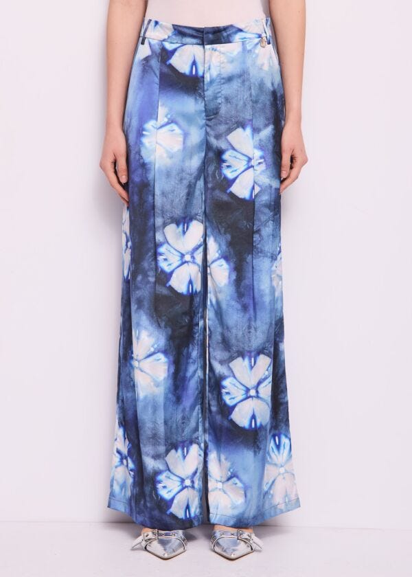 Pantaloni blu in raso stampato Denny Rose Jeans