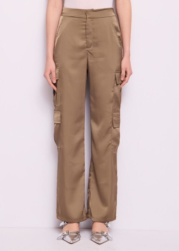 Pantaloni cargo in raso marrone Denny Rose Jeans