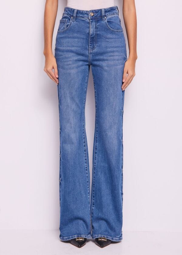 Jeans flare in cotone con strass Denny Rose Jeans