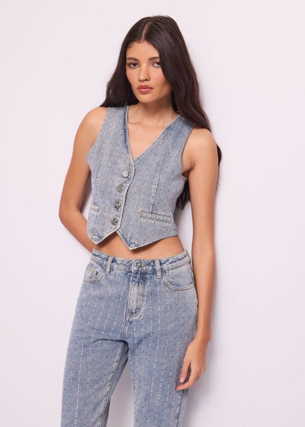 Gilet in denim con strass Denny Rose Jeans