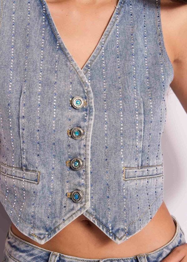 Gilet in denim con strass