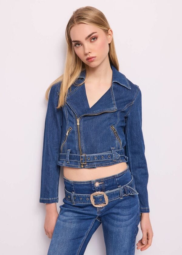 Giacca biker in denim di cotone Denny Rose Jeans