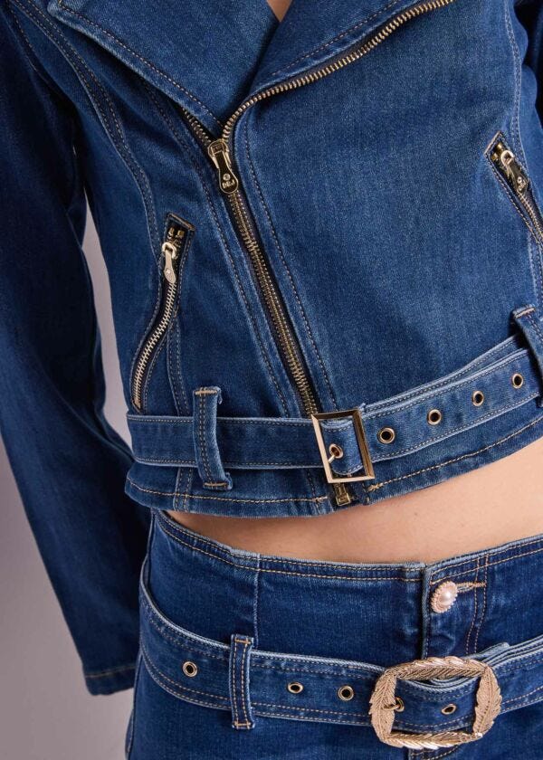 Giacca biker in denim di cotone