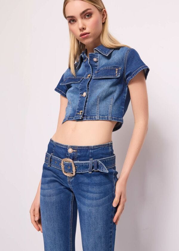 Camicia corta in denim di cotone