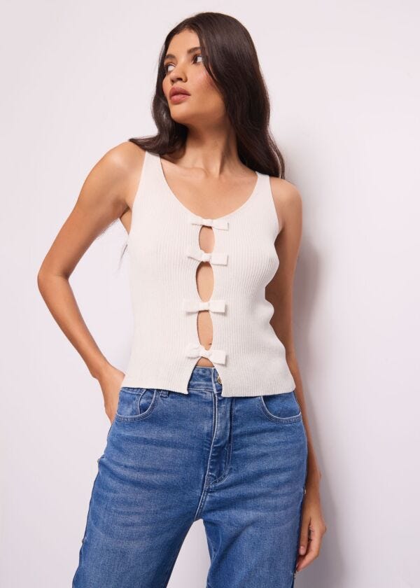 Top bianco in maglia lurex Denny Rose Jeans
