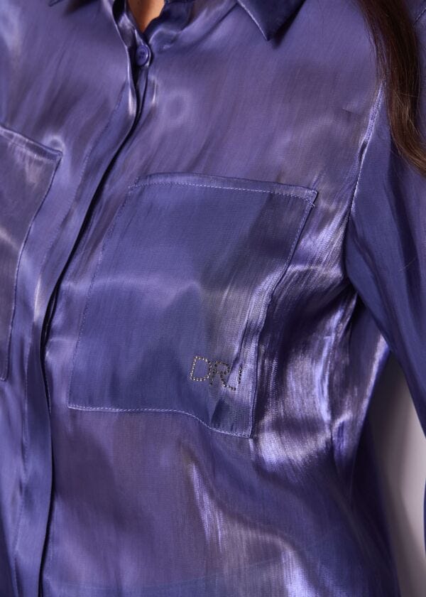 Camicia blu in organza lucida
