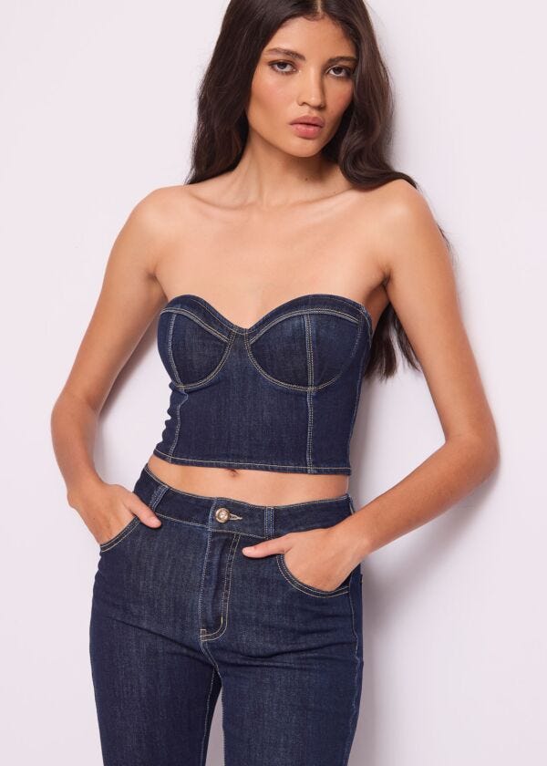 Top bustier in denim di cotone Denny Rose Jeans