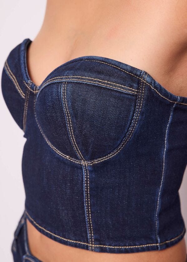 Top bustier in denim di cotone