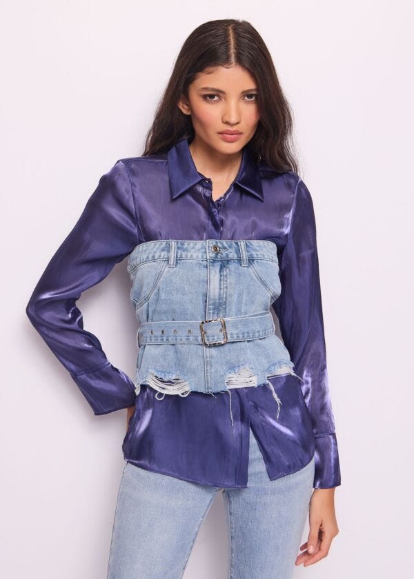 Top in denim di cotone con cintura Denny Rose Jeans