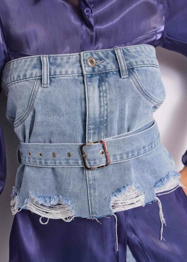 Top in denim di cotone con cintura