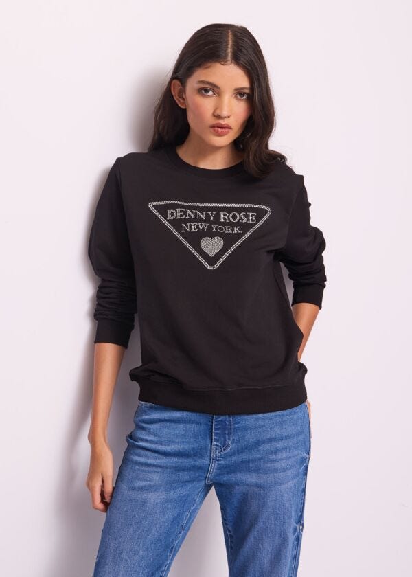 Black cotton sweatshirt with logo Denny Rose Jeans