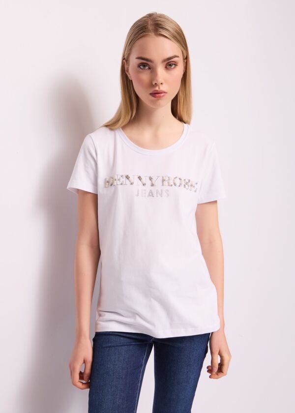 Camiseta blanca de algodón con logotipo Denny Rose Jeans