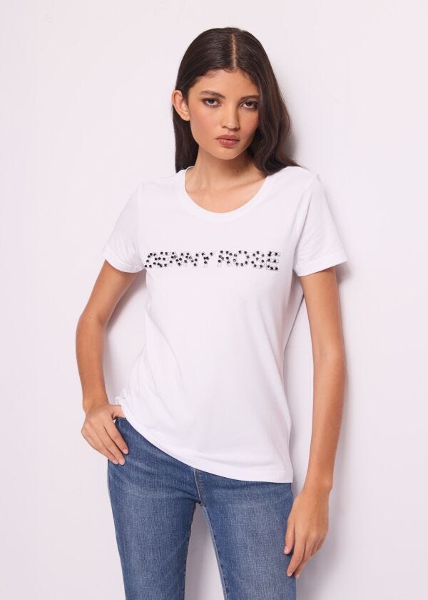 Camiseta blanca de algodón con logotipo Denny Rose Jeans