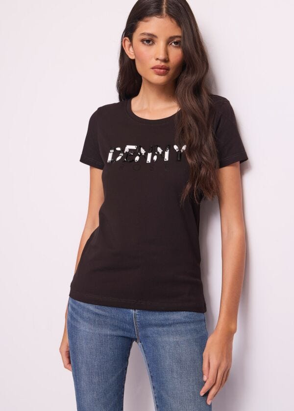 Camiseta negra de algodón con logotipo Denny Rose Jeans