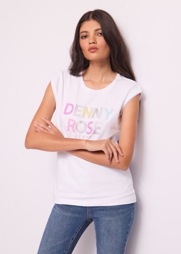 Camiseta blanca de algodón con logotipo Denny Rose Jeans