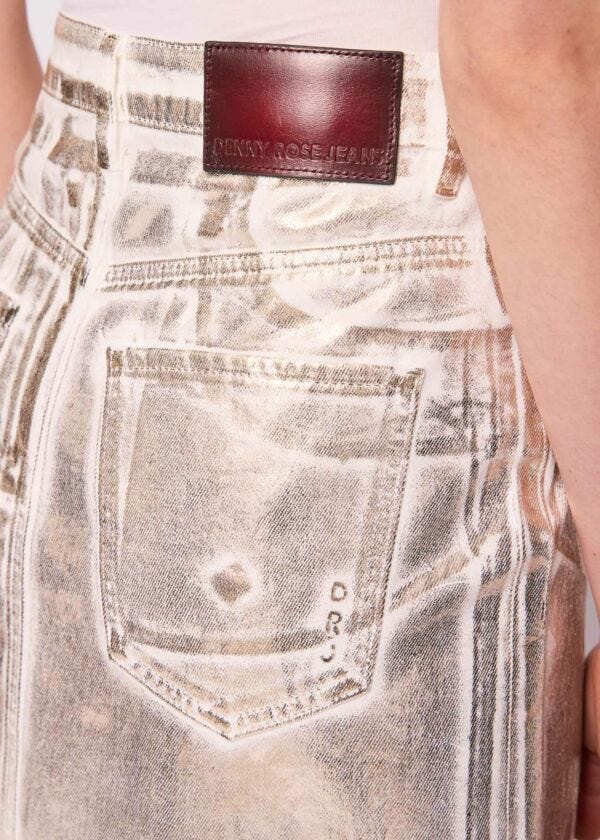 Gonna in denim di cotone laminato