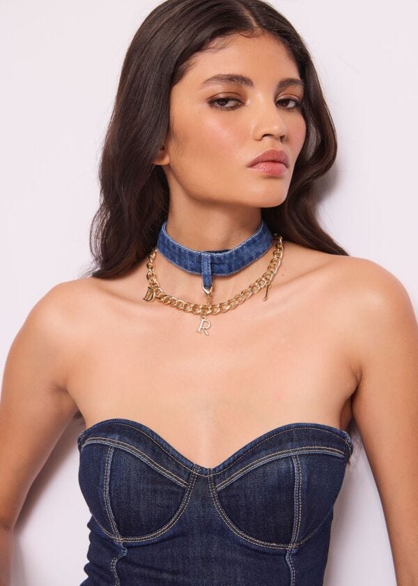 Collana in denim di cotone con logo Denny Rose Jeans