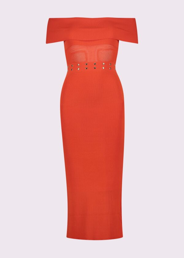 Abito rosso in maglia con borchie Denny Rose
