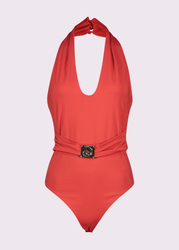 Body rosso in jersey con fibbia Denny Rose