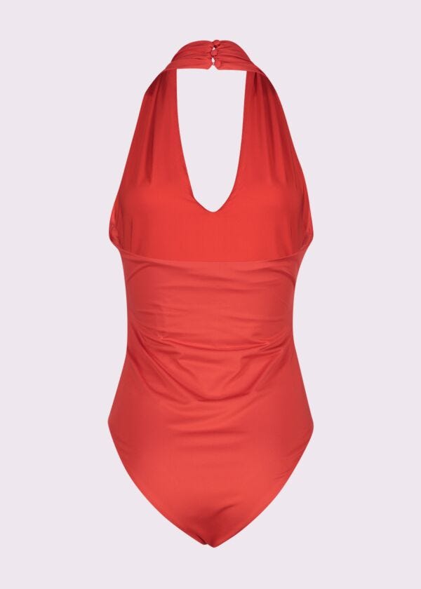 Body rosso in jersey con fibbia