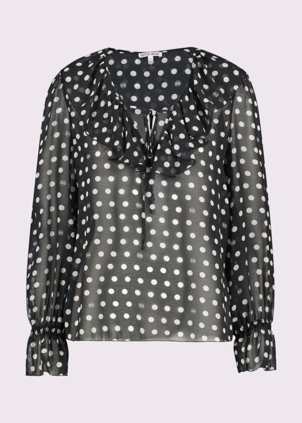 Blusa nera in georgette a pois Denny Rose