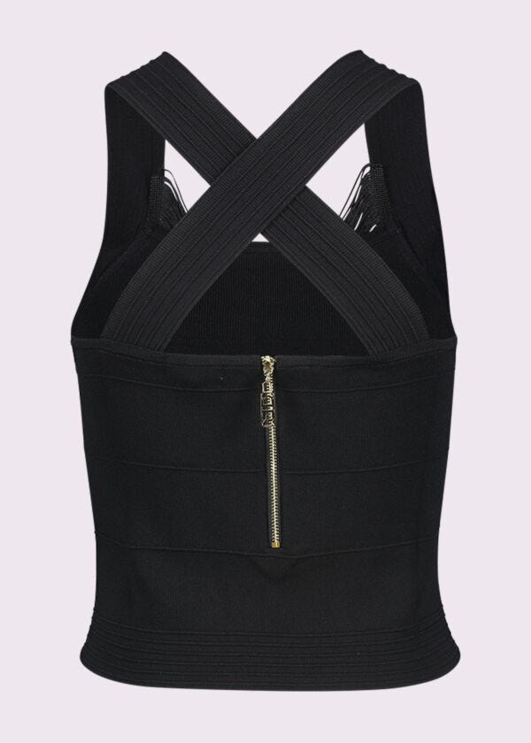 Black knit top with ruffles
