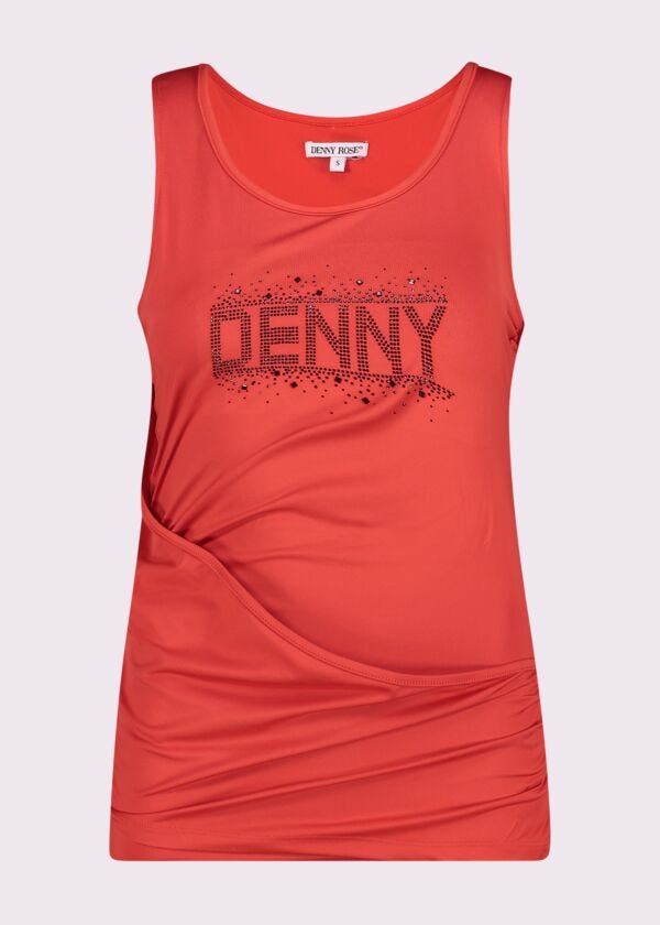 Top rosso con logo e strass Denny Rose